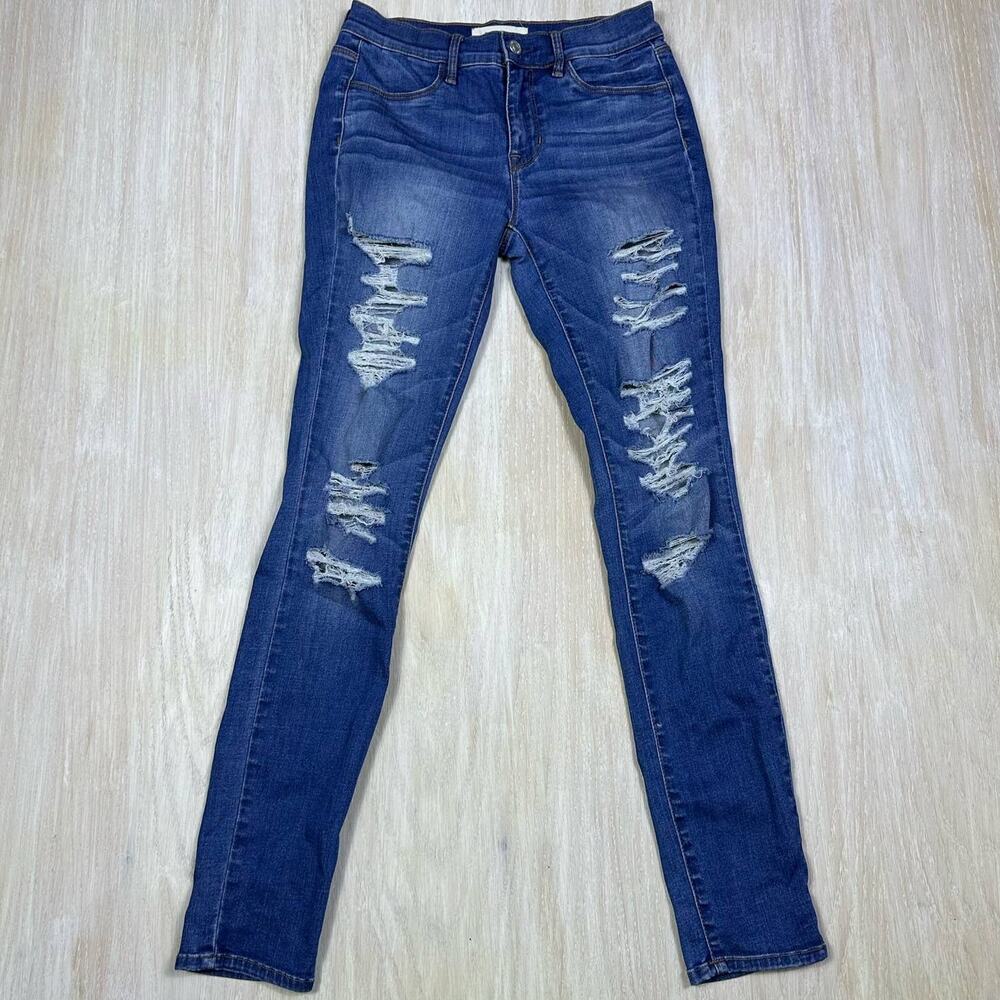 Pacsun Blue Dark Wash Distressed Mid Rise Skinny Jegging Casual Denim Jeans 26